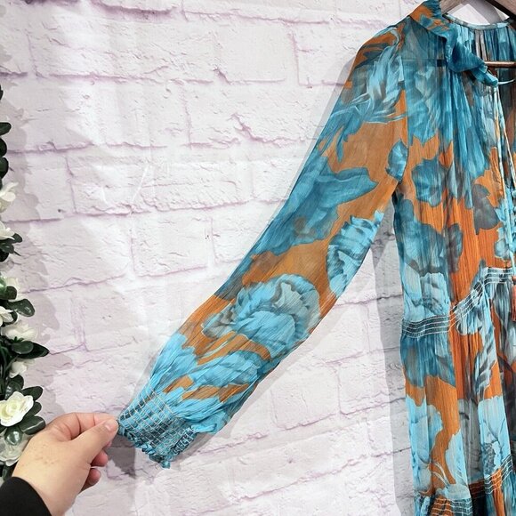 Anthropologie The Marais Floral Chiffon Maxi Dress Long Sleeves Boho Size XXS - Picture 6 of 13